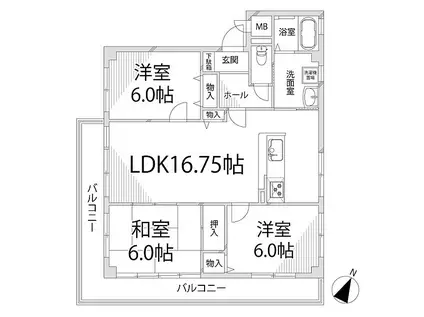 リバティー田寺(3LDK/3階)の間取り写真