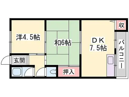 山陽電鉄本線 尾上の松駅 徒歩9分 2階建 築37年(2DK/1階)の間取り写真