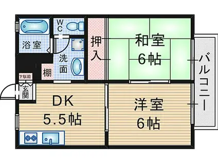 ボナール柴原(2DK/2階)の間取り写真