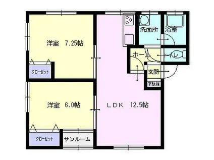 JR奥羽本線 横手駅 徒歩14分 2階建 築22年(2LDK/1階)の間取り写真