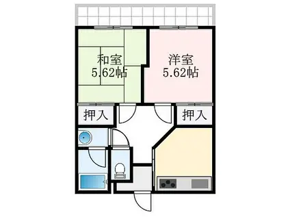 南海高野線 金剛駅 徒歩25分 4階建 築54年(2DK/1階)の間取り写真