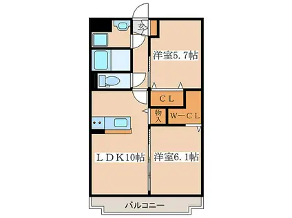 ヴェルデゾーナ泉ヶ丘(2LDK/2階)の間取り写真