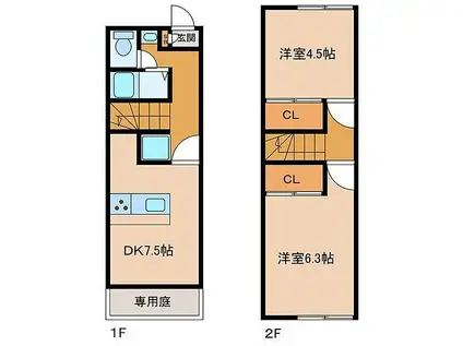 OA FLAT飯田(2DK/1階)の間取り写真