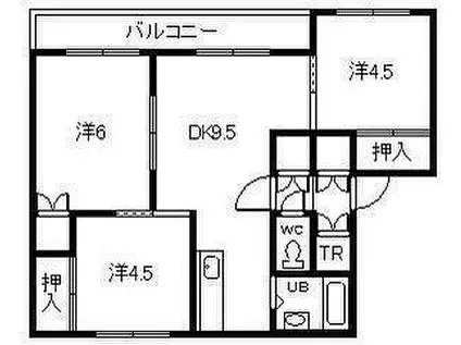 レジデンス美唄(3DK/1階)の間取り写真