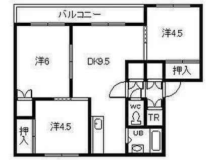 レジデンス美唄(3DK/1階)の間取り写真