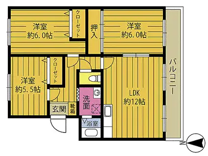 サニーレジデンス石垣B(3LDK/3階)の間取り写真