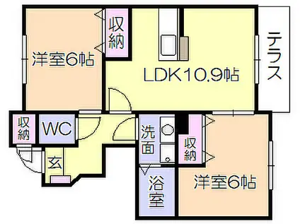アヴェニール弐番館(2LDK/1階)の間取り写真