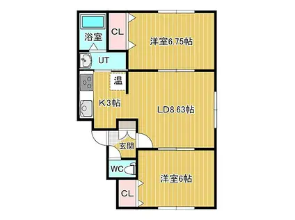 リバティセントラルシティ(2LDK/3階)の間取り写真