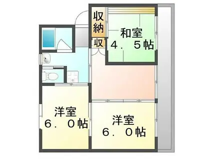JR福塩線 備後三川駅 徒歩90分 5階建 築32年(3DK/1階)の間取り写真