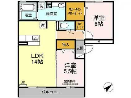 JR山陽本線 福山駅 徒歩44分 3階建 築8年(2LDK/2階)の間取り写真