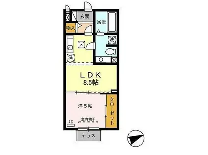 JR山陽本線 東福山駅 徒歩51分 2階建 築15年(1LDK/1階)の間取り写真