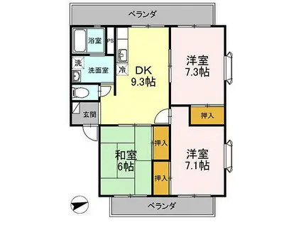 JR山陽本線 東福山駅 徒歩49分 3階建 築27年(3DK/3階)の間取り写真