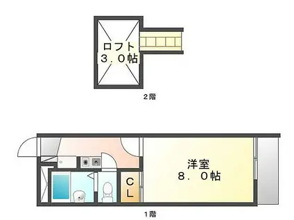 JR山陽新幹線 新尾道駅 徒歩38分 2階建 築18年(1K/1階)の間取り写真