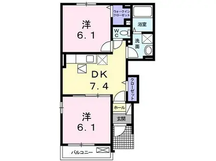 JR山陽本線 福山駅 徒歩46分 2階建 築13年(2DK/1階)の間取り写真