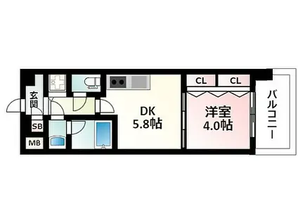 プレジオ江坂サウス(1DK/5階)の間取り写真