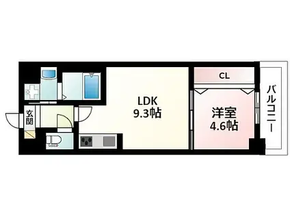 グランルクレ新大阪(1LDK/4階)の間取り写真