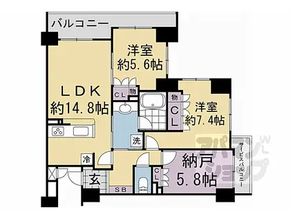 アベニール三条油小路(2SLDK/3階)の間取り写真