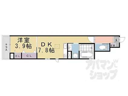 叡山電鉄叡山本線 元田中駅 徒歩23分 2階建 築4年(1DK/1階)の間取り写真