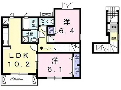フリーデンハオス弐番館(2LDK/2階)の間取り写真