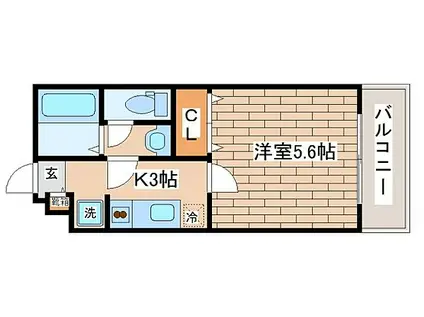 阪急神戸本線 春日野道駅(阪急) 徒歩9分 3階建 築7年(1K/3階)の間取り写真