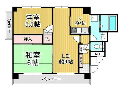 アンソレイエ逆瀬川(2LDK/1階)の間取り写真