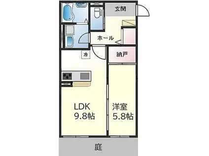 JR山陽本線 網干駅 徒歩7分 2階建 築1年(1LDK/1階)の間取り写真