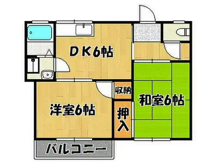 山陽電鉄本線 林崎松江海岸駅 徒歩13分 2階建 築28年(2DK/2階)の間取り写真