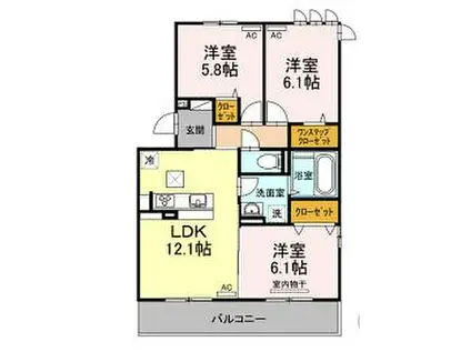 JR予讃線 香西駅 徒歩40分 3階建 築5年(3LDK/2階)の間取り写真