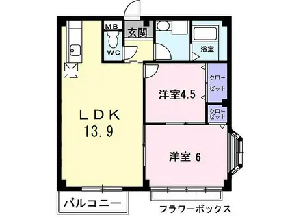 エルディム石崎(2LDK/1階)の間取り写真