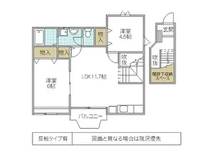 ポルト・リヴェールII(2LDK/2階)の間取り写真