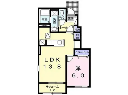 カーサ アミティエI(1LDK/1階)の間取り写真