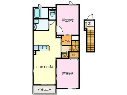 サンカント D(2LDK/2階)の間取り写真