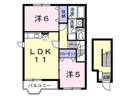 ラッフィナ-ト B棟(2LDK/2階)の間取り写真