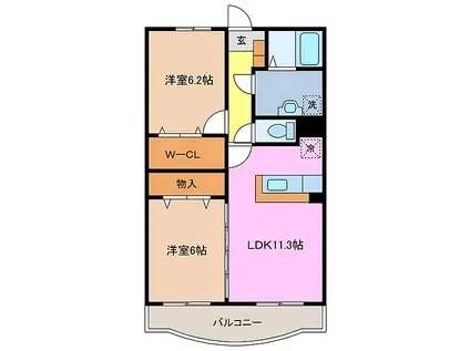 シャトーウエスト A棟(2LDK/2階)の間取り写真