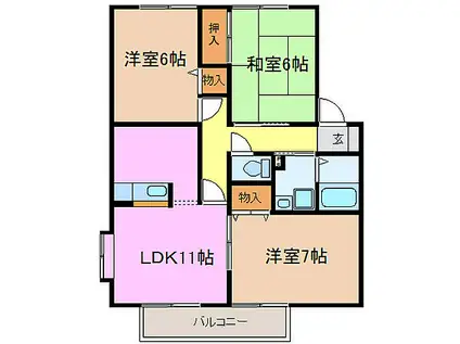 シャンブル南が丘 A(3LDK/2階)の間取り写真