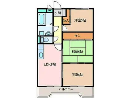 近鉄山田線 松ケ崎駅(三重) 徒歩18分 6階建 築25年(3DK/6階)の間取り写真