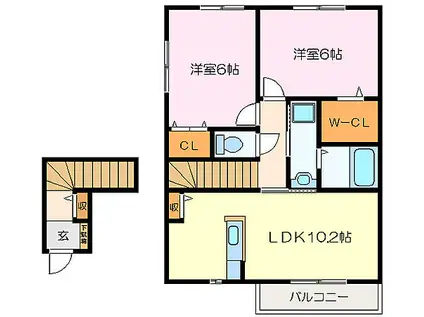 JR紀勢本線 徳和駅 徒歩14分 2階建 築19年(2LDK/2階)の間取り写真