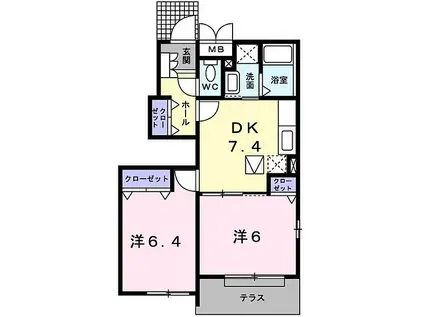 JR紀勢本線 徳和駅 徒歩15分 2階建 築19年(2DK/1階)の間取り写真