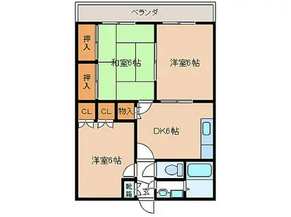 JR参宮線 田丸駅 徒歩8分 3階建 築27年(3DK/2階)の間取り写真