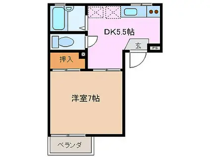 JR参宮線 五十鈴ケ丘駅 徒歩8分 2階建 築30年(1DK/2階)の間取り写真