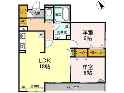 サンモール東川口 A棟(2LDK/2階)の間取り写真