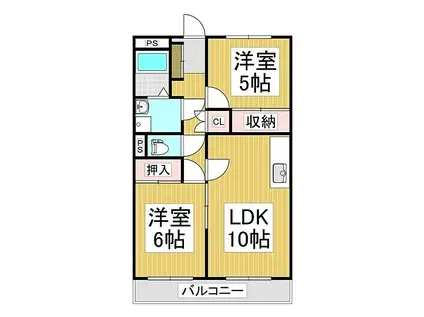 ウエスト手塚(2LDK/2階)の間取り写真