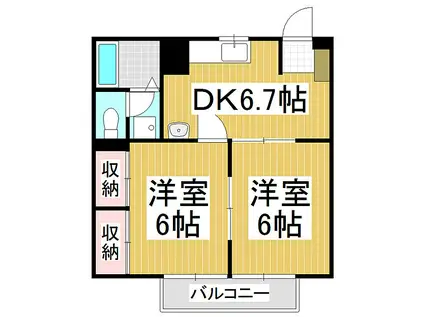 松本電気鉄道上高地線 波田駅 徒歩10分 2階建 築27年(2DK/1階)の間取り写真