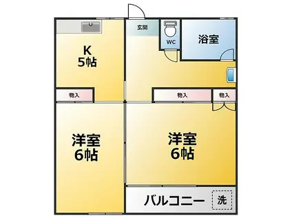 岡田第一コーポ(2K/2階)の間取り写真