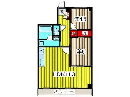 ルートホワイトII(2LDK/3階)の間取り写真