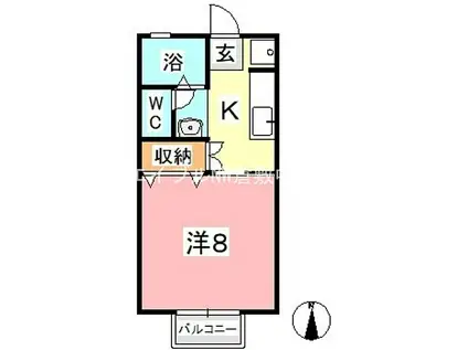 JR山陽本線 中庄駅 徒歩8分 2階建 築27年(1K/2階)の間取り写真