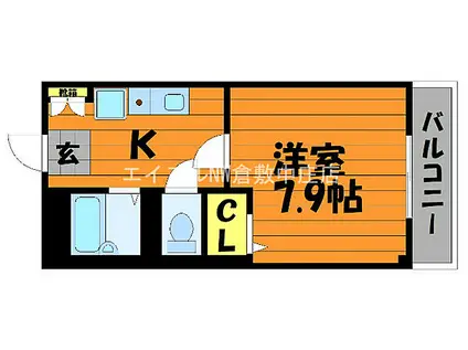 JR吉備線 東総社駅 徒歩11分 3階建 築29年(1K/2階)の間取り写真