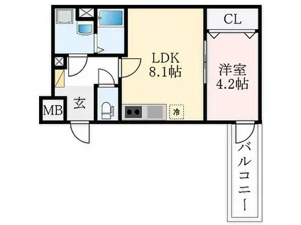 AND TERRACE 羽曳野(1LDK/2階)の間取り写真