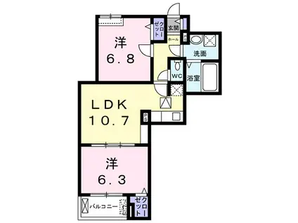 メゾン アンソレイエ(2LDK/2階)の間取り写真