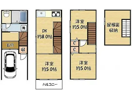 大阪メトロ谷町線 大日駅 徒歩6分 4階建 築29年(4DK)の間取り写真